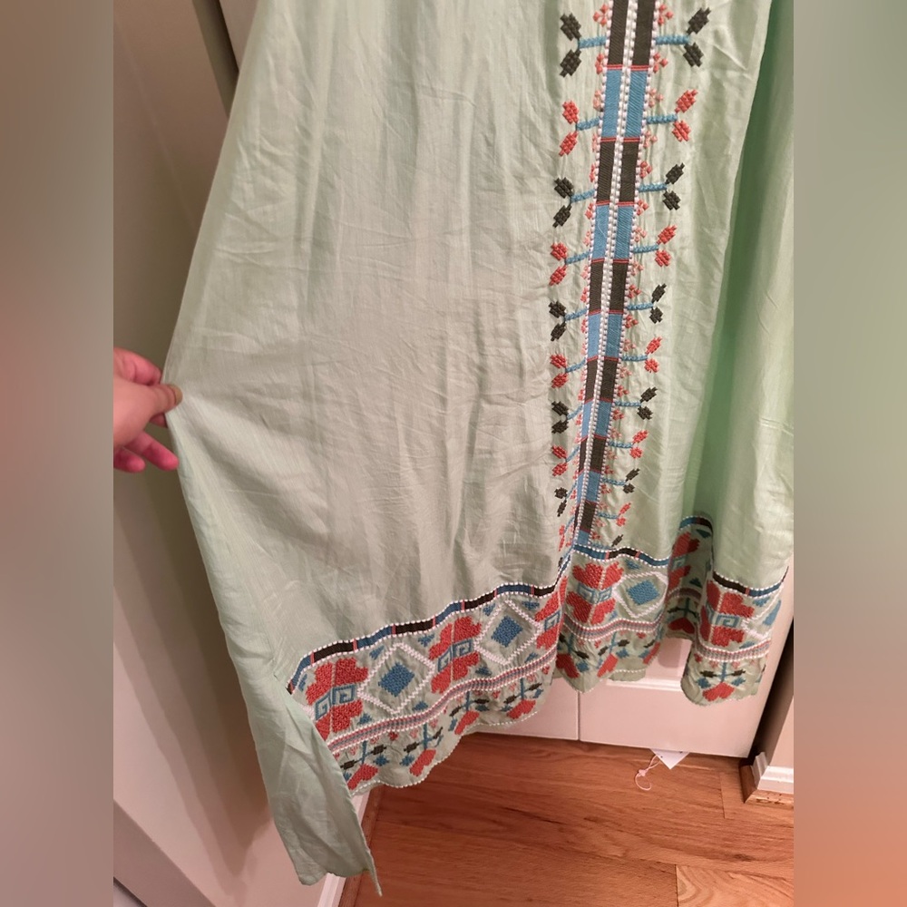Ethnic Boho Chic Embroidered Maxi Dress | Green Floral Folk Aesthetic Size L - Picture 6 of 9